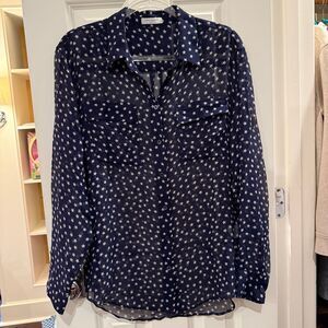 Equipment Femme White Star Navy Button Down 100% Silk size Medium Patriotic